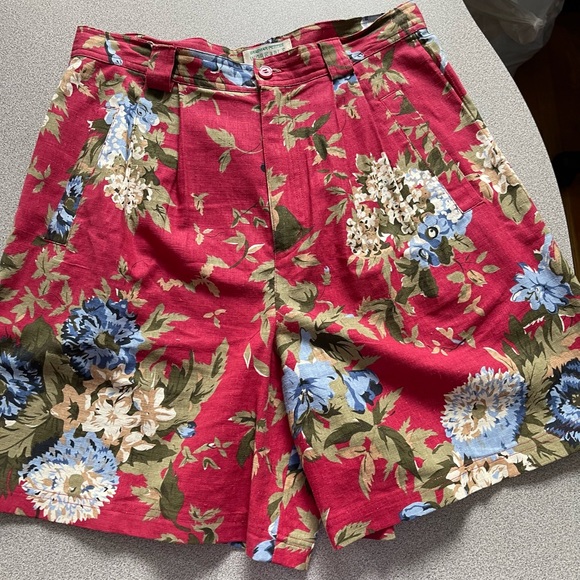 Vintage Pants - Vintage Braemar Floral Linen High Waisted Shorts Size 12